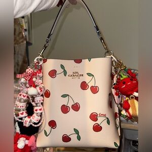 New Coach Cream Cherry Print Shoulder Bag